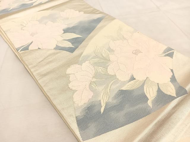 平和屋着物◎六通柄袋帯　唐織　地紙花文　銀糸　正絹　逸品　BAAU6747yc