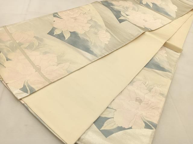 平和屋着物◎六通柄袋帯　唐織　地紙花文　銀糸　正絹　逸品　BAAU6747yc