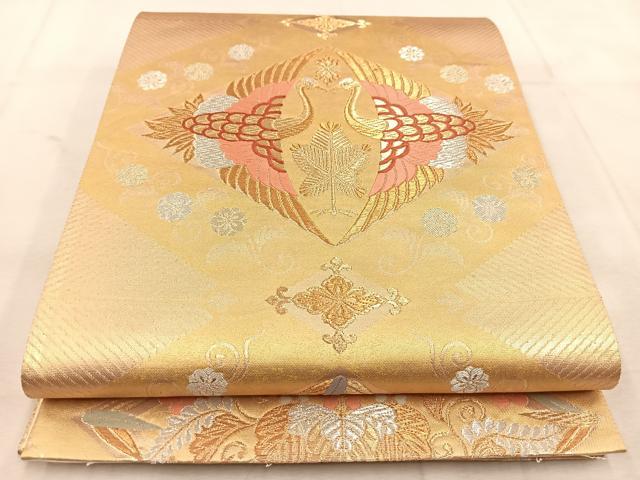 平和屋着物◎六通柄袋帯　唐織　双鶴花菱文　金銀糸　引箔　正絹　逸品　BAAU6748yc