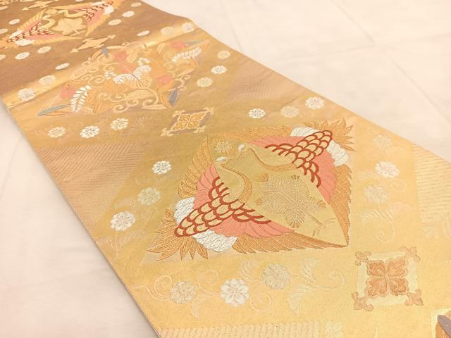 平和屋着物◎六通柄袋帯　唐織　双鶴花菱文　金銀糸　引箔　正絹　逸品　BAAU6748yc