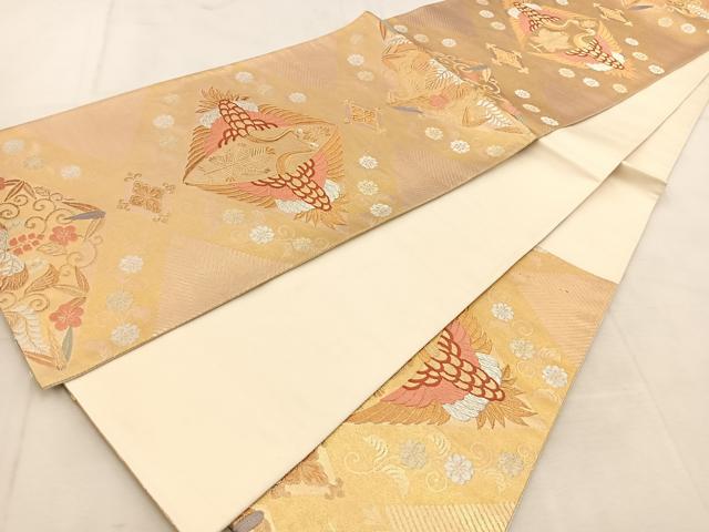 平和屋着物◎六通柄袋帯　唐織　双鶴花菱文　金銀糸　引箔　正絹　逸品　BAAU6748yc