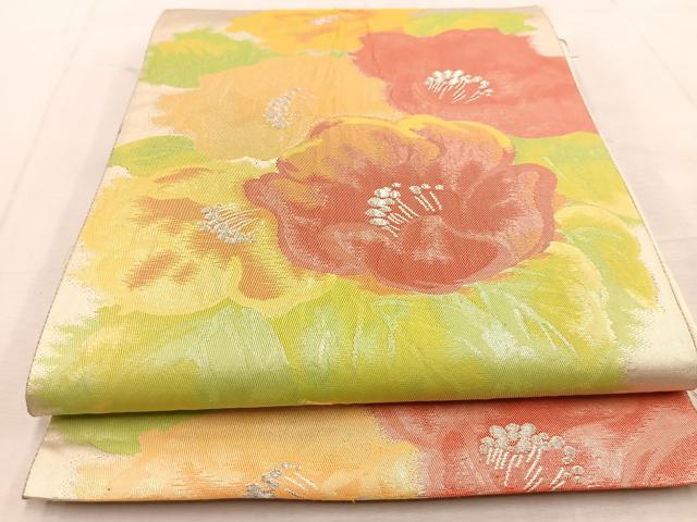 平和屋着物◎六通柄袋帯　草花文　銀糸　正絹　逸品　BAAU6752yc