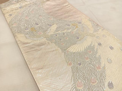 平和屋着物◎六通柄袋帯　唐織　孔雀　オーロラ箔　正絹　逸品　BAAU6763yc