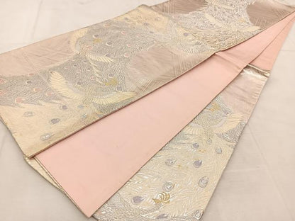 平和屋着物◎六通柄袋帯　唐織　孔雀　オーロラ箔　正絹　逸品　BAAU6763yc