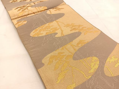 平和屋着物◎六通柄袋帯　古城　金糸　正絹　逸品　BAAU6767yc