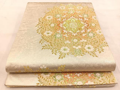平和屋着物◎六通柄袋帯　唐織　正倉院花文　金銀糸　正絹　逸品　BAAU6770yc