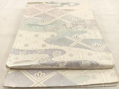 平和屋着物◎六通柄袋帯　唐織　吉祥花松文　銀糸　正絹　逸品　BAAU6773yc