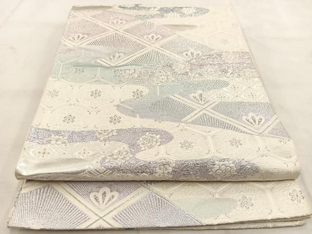 平和屋着物◎六通柄袋帯　唐織　吉祥花松文　銀糸　正絹　逸品　BAAU6773yc