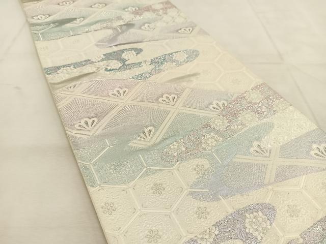 平和屋着物◎六通柄袋帯　唐織　吉祥花松文　銀糸　正絹　逸品　BAAU6773yc