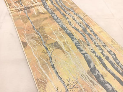 平和屋着物◎六通柄袋帯　木立　金銀糸　引箔　正絹　逸品　BAAU6779yc