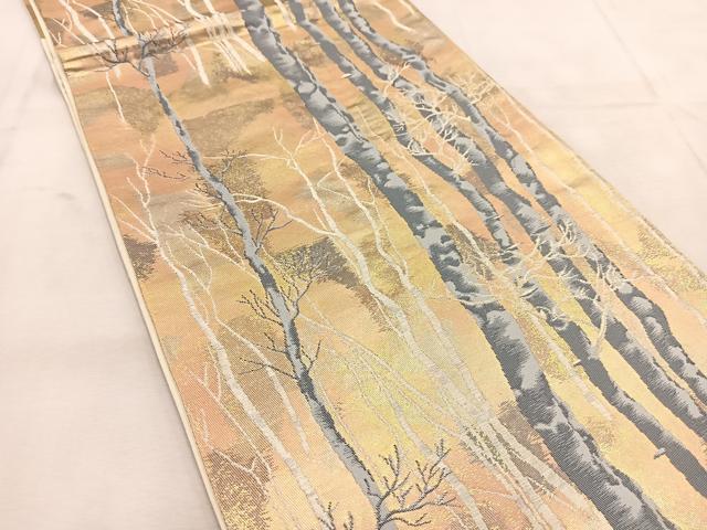 平和屋着物◎六通柄袋帯　木立　金銀糸　引箔　正絹　逸品　BAAU6779yc
