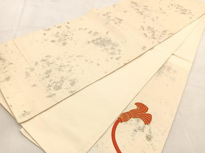 平和屋着物◎太鼓柄袋帯　総刺繍　駒刺繍　結び紐文　金銀糸　引箔　正絹　逸品　BAAU6781yc