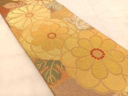 平和屋着物◎佐賀錦　六通柄袋帯　唐織　菊花文　金糸　正絹　逸品　BAAU6783yc