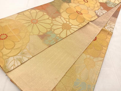 平和屋着物◎佐賀錦　六通柄袋帯　唐織　菊花文　金糸　正絹　逸品　BAAU6783yc