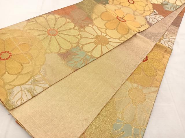 平和屋着物◎佐賀錦　六通柄袋帯　唐織　菊花文　金糸　正絹　逸品　BAAU6783yc