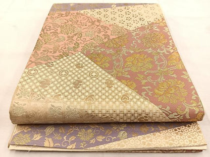 平和屋着物◎六通柄袋帯　切嵌更紗花唐草文　金糸　正絹　逸品　BAAU6787yc