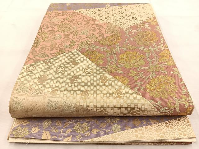 平和屋着物◎六通柄袋帯　切嵌更紗花唐草文　金糸　正絹　逸品　BAAU6787yc