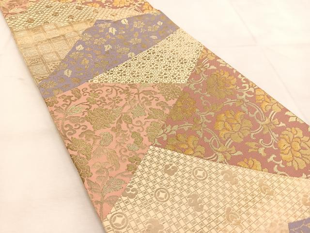 平和屋着物◎六通柄袋帯　切嵌更紗花唐草文　金糸　正絹　逸品　BAAU6787yc