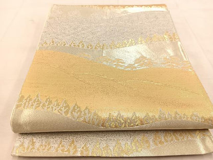 平和屋着物◎六通柄袋帯　横段樹林松文　金銀糸　正絹　逸品　BAAU6805yc