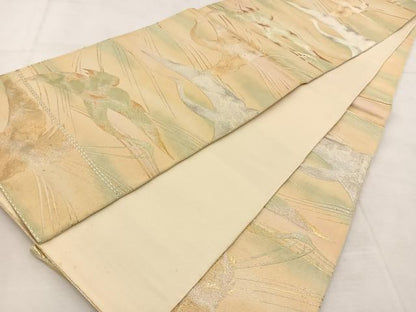 平和屋着物◎六通柄袋帯　飛鶴文　金銀糸　正絹　逸品　BAAU6812yc