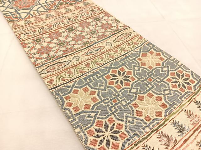 平和屋着物◎六通柄袋帯　幾何学動物花文　金銀糸　正絹　逸品　BAAU6818yc