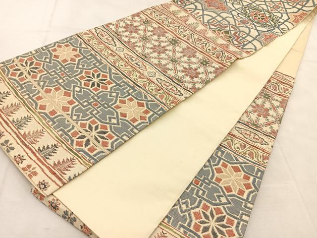 平和屋着物◎六通柄袋帯　幾何学動物花文　金銀糸　正絹　逸品　BAAU6818yc