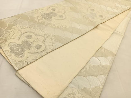 平和屋着物◎西陣　六通柄袋帯　唐織　宝相華青海波　銀糸　正絹　逸品　BAAU6825yc