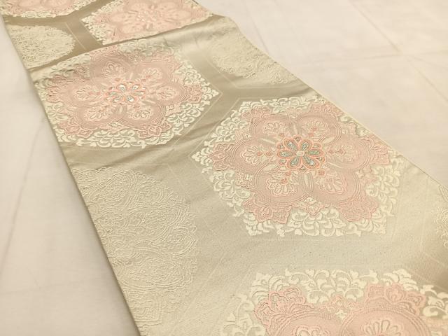 平和屋着物◎六通柄袋帯　唐織　亀甲正倉院花文　銀糸　正絹　逸品　BAAU6839yc