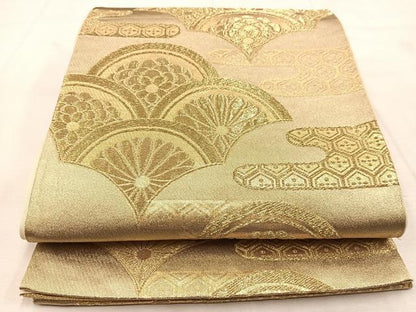 平和屋着物◎六通柄袋帯　エ霞青海波　金糸　正絹　逸品　BAAU6845yc