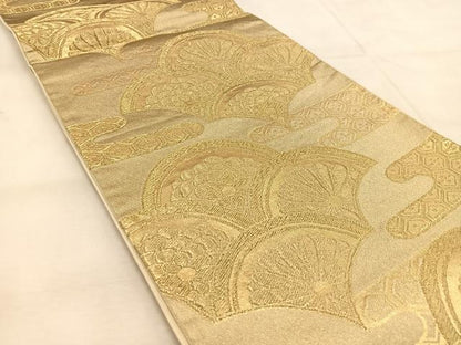 平和屋着物◎六通柄袋帯　エ霞青海波　金糸　正絹　逸品　BAAU6845yc