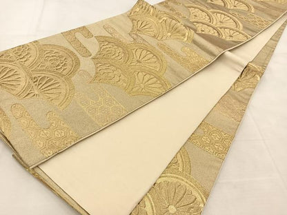 平和屋着物◎六通柄袋帯　エ霞青海波　金糸　正絹　逸品　BAAU6845yc