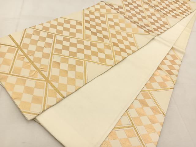平和屋着物◎六通柄袋帯　檜垣市松文様　金糸　正絹　逸品　BAAU6848yc