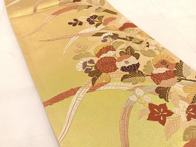 平和屋着物●六通柄袋帯　唐織　秋草文　金糸　正絹　逸品　BAAU6858hj