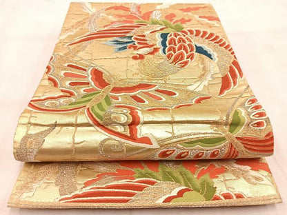 平和屋着物◎六通柄袋帯　唐織　鳳凰舞蝶文　金銀糸　正絹　逸品　BAAU6975yc