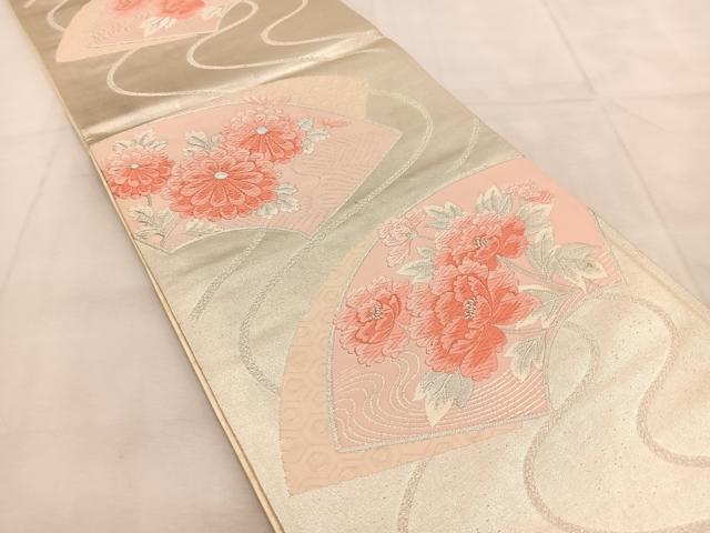 平和屋着物◎西陣　六通柄袋帯　唐織　地紙花文　銀糸　正絹　逸品　BAAU6980yc
