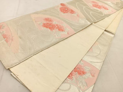 平和屋着物◎西陣　六通柄袋帯　唐織　地紙花文　銀糸　正絹　逸品　BAAU6980yc