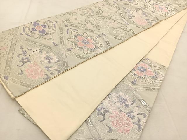 平和屋着物◎六通柄袋帯　唐織　九百錦　プラチナ箔　菱天井更紗花鳥文　正絹　逸品　BAAU6982yc