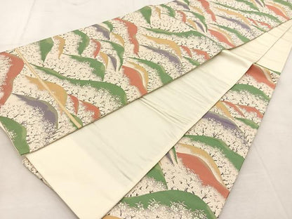 平和屋着物◎六通柄袋帯　唐織　吉野の里　銀糸　正絹　逸品　BAAU6991yc