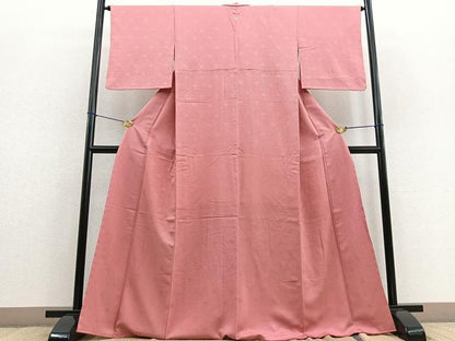 平和屋着物●上質な色無地　紗綾形花地紋　薄紅色　正絹　逸品　BAAU7034gt