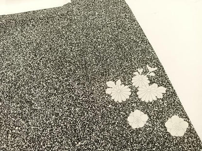 平和屋着物●訪問着　刺繍　乱菊　枝花文　たたき染め　黒地　正絹　逸品　未使用　BAAU7108gt