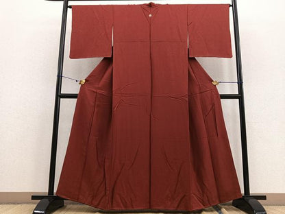 平和屋着物●上質な色無地 流水花地紋 紅海老茶色 正絹 逸品 BAAU7129gt