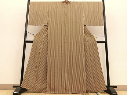 平和屋着物●上質な小紋　縞　正絹　逸品　BAAU7146gt