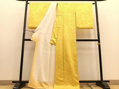 平和屋着物●上質な色無地 流水御所車花地紋 向日葵色 正絹 逸品 BAAU7177gt