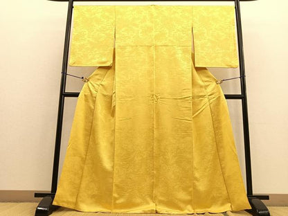 平和屋着物●上質な色無地 流水御所車花地紋 向日葵色 正絹 逸品 BAAU7177gt