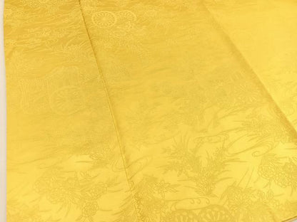 平和屋着物●上質な色無地 流水御所車花地紋 向日葵色 正絹 逸品 BAAU7177gt