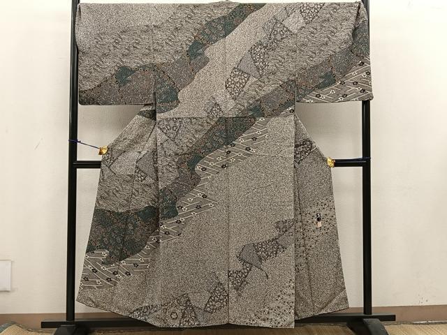 平和屋着物●男性　東京染伝統工芸士　金田昇　訪問着　花蝶文　キングサイズ　正絹　逸品　BAAU7230mz