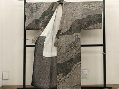 平和屋着物●男性　東京染伝統工芸士　金田昇　訪問着　花蝶文　キングサイズ　正絹　逸品　BAAU7230mz