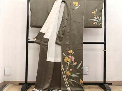 平和屋着物●訪問着　ロング丈　草花文　草花文　正絹　逸品　BAAU7232mz