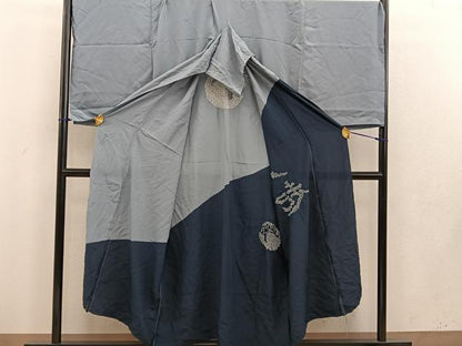 平和屋着物●男性　長襦袢　単衣　総絞り　文字文様　だるま　仮絵羽　正絹　逸品　未使用　BAAU7501mz