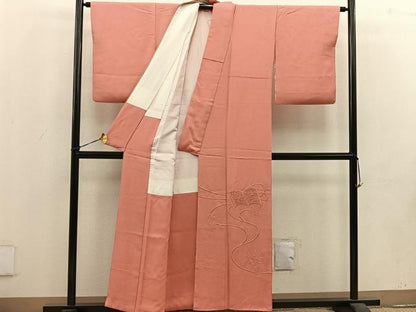 平和屋着物■豪華色留袖　総刺繍　冊子花文　珊瑚朱色　正絹　逸品　BAAU7581mz